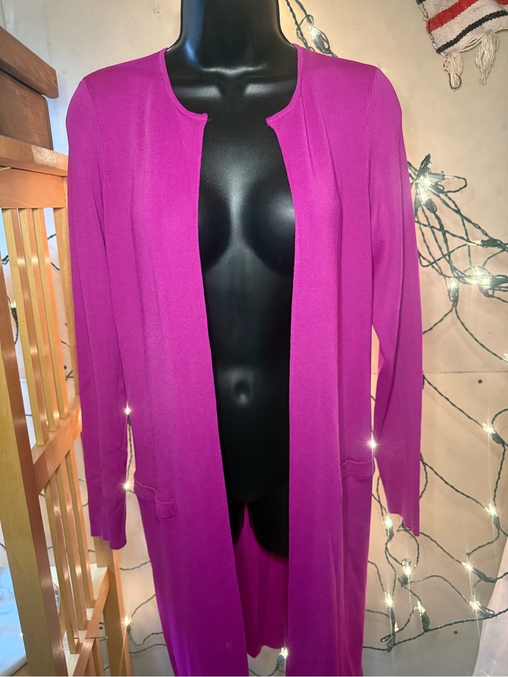 NWT Lauren Ralph Lauren Magenta Pink Open Front Duster Cardigan Sweater M
